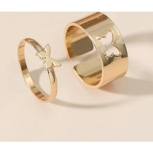 Trendy Silver Color Heart Butterfly Rings Set For Women Men Moon Star Dolphin Adjustable Open Finger Rings Set Party Jewelry