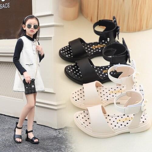 Little Girl Sandals Summer Black Pink White Bow Kids Sandals for Girls Versatile Princess Shoes Dot Print Anti-slip Beach Shoes