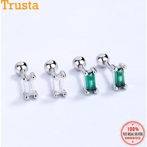 Trustdavis Real 925 Sterling Silver Fashion Geometric Rectangle CZ Screw Stud Earrings For Women Children Fine Jewelry DA2229