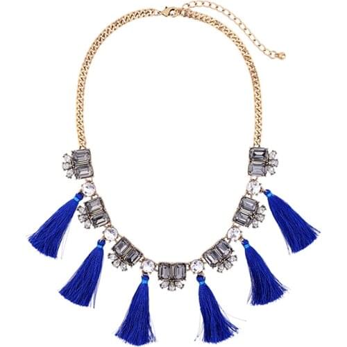 Blue & Gray Geometric Tassel Necklace Online Shopping India Best Friend Handmade Ethnic Necklace Women Collares