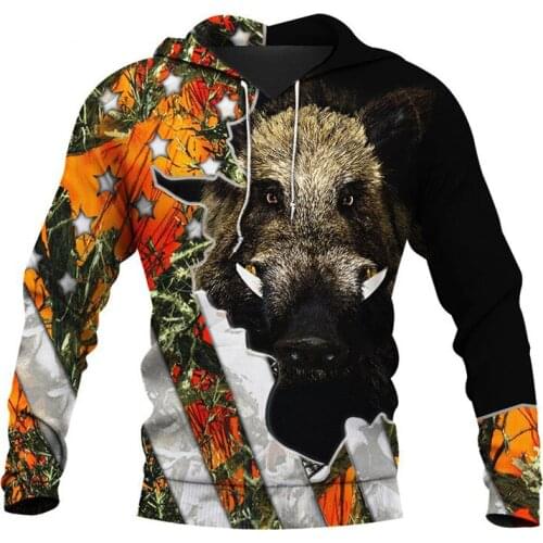 Hunting camouflage wild boar 3d printing sweatshirt streetwear mens casual hoodie fashion zipper hooded long sleeve pullover