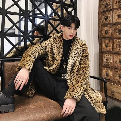 Warmed England Style Winter Coats Handsome Boys Fur Coat New Arrive Fur Coat Jackets Men Leopard Faux Fur Coat Deri Ceket Erkek