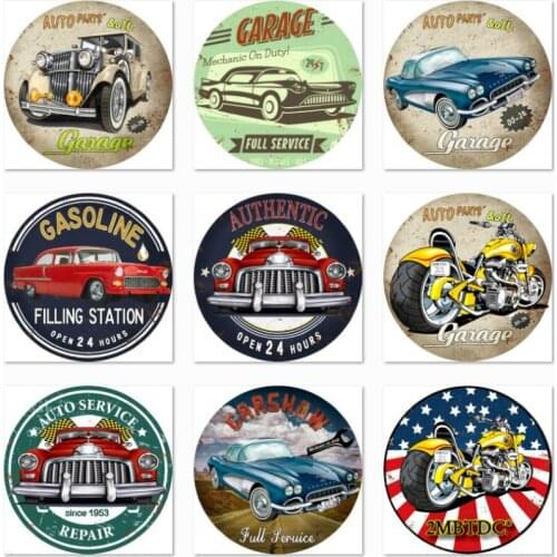 Vintage Round Plaque Plates Metal Tin Signs Bar Garage Retro Plaque Sheet Frameless Painting Bar Pub Farmhouse Home Decors Wall