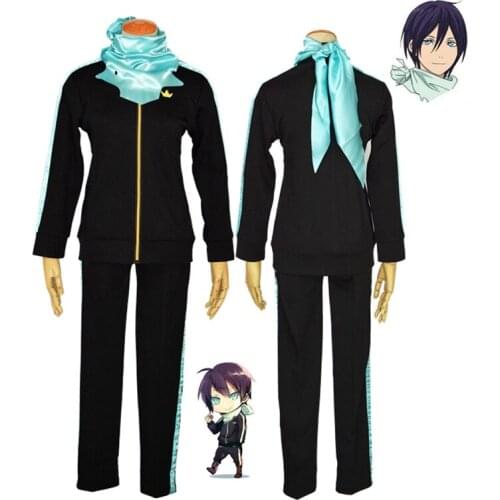 High Quality Anime Noragami Yato cosplay wig and costume Free Shipping(Jackets+Pants+Scarf+Wig)Suit Sportswear Whole Set