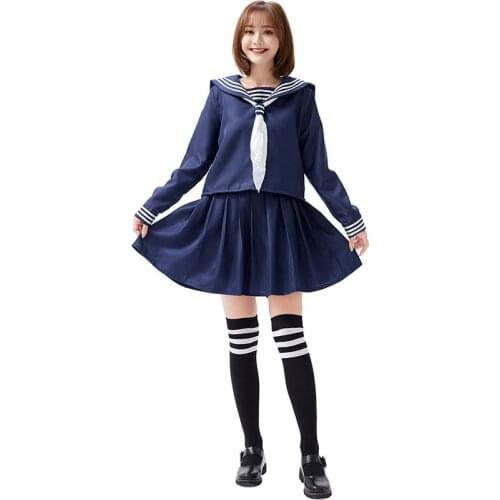 Japanese School Jk Uniform Skirt Sailor Suit College Wind Suit Female Students Uniforms Navy Blue Cosplay Costumes Send Socks