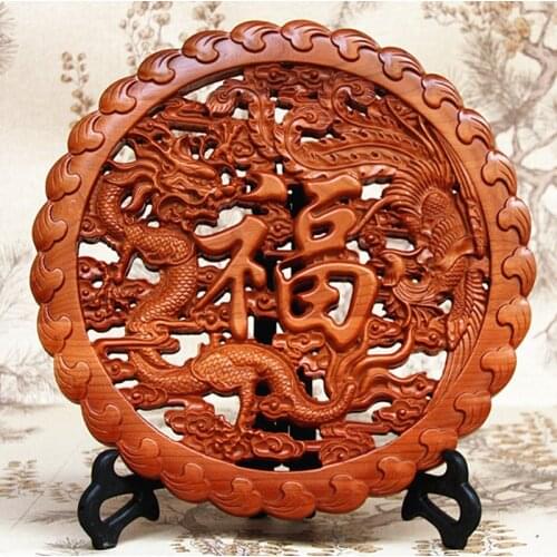 Southeast Asia HOME SHOP Company Exorcise evil spirits Good luck FENG SHUI prosperity Dragon Phoenix Rosewood carving talisman