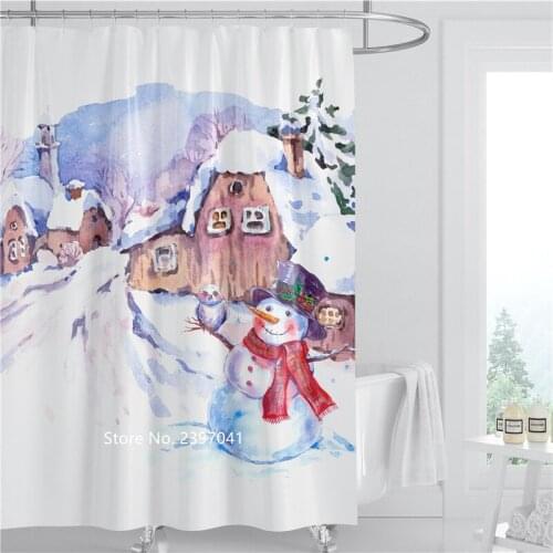 Snowman Scenery Shower Curtain Toilet Shower Partition Curtain Waterproof and Mildew Resistant Hanger Childrens Bathroom Gift