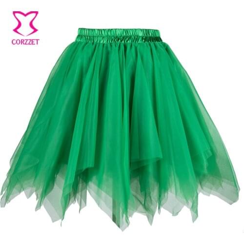 Green Asymmetrical Layered Mesh Ruffle Mini Skirt Tulle Tutu Skirt Women Corset Underskirt Petticoat Sexy Clubwear Skirts saia