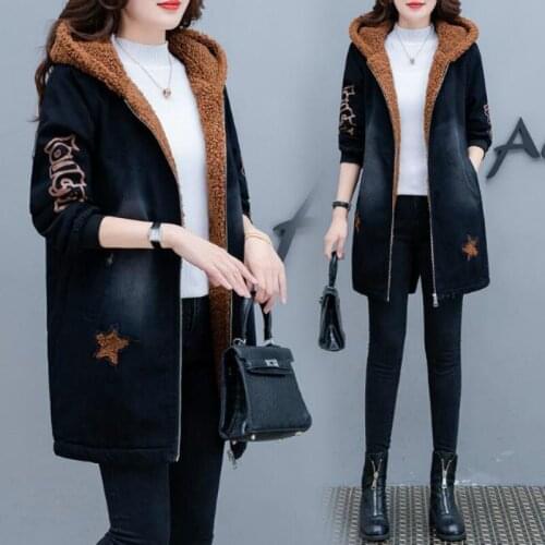 Fleece Padded Jacket Women 2020 New Winter Korean Loose Warm Mid-length Stitching Hooded Coat