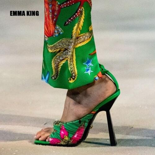 New Women Catwalk Sandals Strange Thin Heels Sandals Colorful Graffiti Heels Summer Lady Street Style Shoes Office Heels 2021