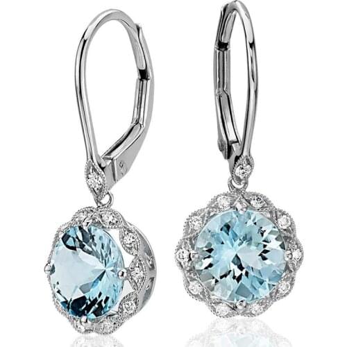 Classic Silver Color Dangle Earring Round Blue Flower Zircon Stone Drop Earrings For Women Gift Fashion Jewelry Long Brincos