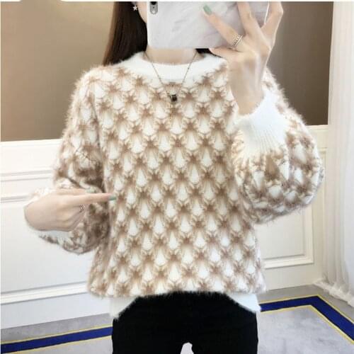 Womens Pullover 2021 New Female Autumn Winter Loose knitting Sweater Imitation Mink Velvet Long-sleeved Top B666
