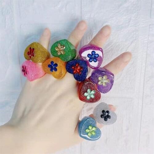 Coeur Anneaux Colorful Resin Flower Personality Index Finger Jewelry Rings For Women Accessories Korea Female Acrylic Ring Gifts