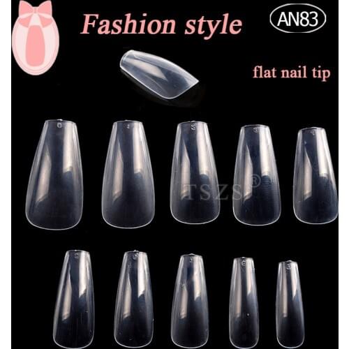 1bags/lot 500pcs 10 size Flat Shaped ABS False free acrylic fake Nails Full Cover Coffin Nails clear Transparent Nails Tips