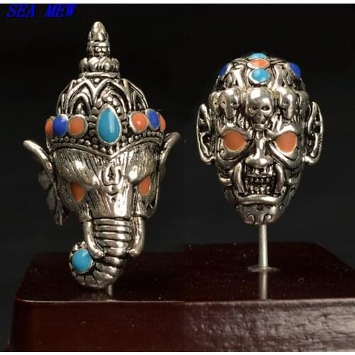 1 PCS Vintage Metal Alloy Skull Elephant Beads DIY Spacer Beads Drops Of Glaze Buddha Beads Nepal Beads For Jewelry Making