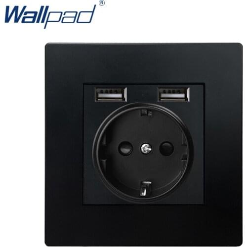 2 USB EU German Socket Black Wallpad Luxury Wall Power Electrical Outlet Sockets PC Panel 5V 3.1A