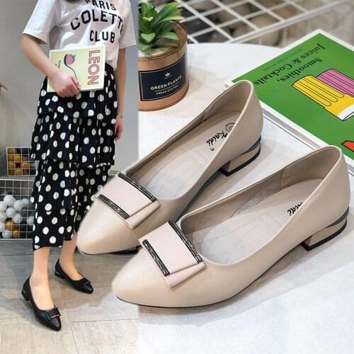 2021 New Women Pumps Black Boat Shoes Pu Leather Dress Shoes Medium Heels Office Shoes Slip on Shoes zapatos mujer NVXUE56