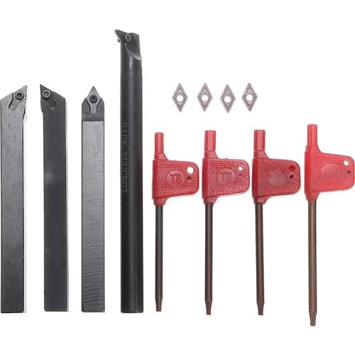 4Pcs DCMT0702 Carbide Inserts + 4Pcs 10mm Shank Lathe Boring Bar Turning Tool Holder with 4Pcs Wrenches For Lathe Turning Tools