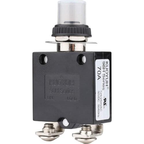 98Series125 250VAC32VDC Bottom Screw Thermal Overload Circuit Breaker PushButton Reset with QuickConnect&Waterproof Button Cover