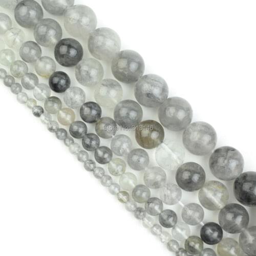 Wholesale Natural Round Gray Grey Cloudy Quartz Stone Strand Beads 4 6 8 10 12MM For Beading Bracelet Necklace Jewelry Making