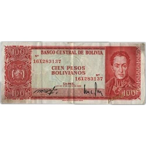 Bolivia 1962 P-163, 100 Bolivianos, Used Condition (F) , Old Rare Note for Collection