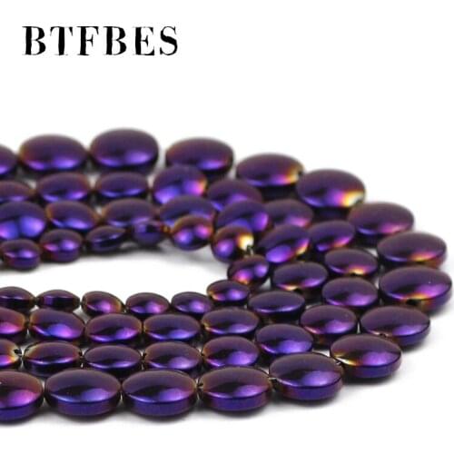 BTFBES Purple Hematite Flat Round Coin 6/8/10mm Natural Stone Charm Loose Spacers Beads For Jewelry Making DIY Earrings Bracelet