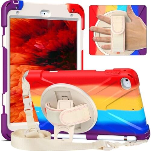 Case For iPad Mini 4 5 7.9 inch Full Protection 360 Rotation Hand Kickstand Silicone Case Colorful Rainbow Tablet Cover +Gift