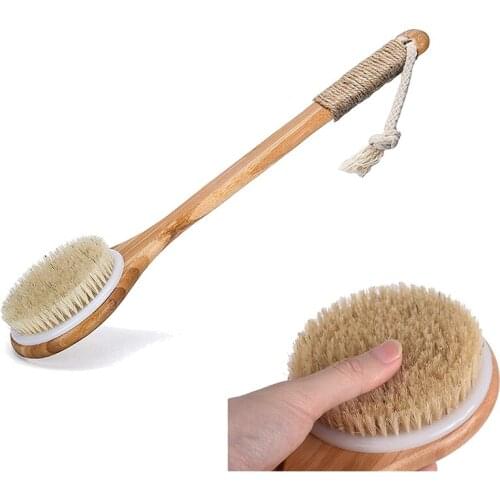 Wooden Massage Bath Brush Bristle Exfoliating Shower Brush Long Wooden Handle Dry Brushing