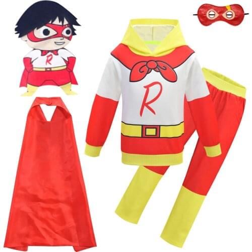 Boys Ryan Toys Review cosplay costume Hoodie Pants Set Ryans World Shirt Sweatshirt Cloak Mask Children Halloween Cosplay Sets