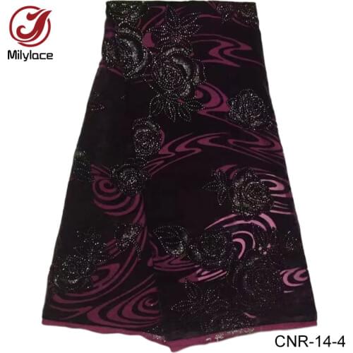 Good quality african velvet lace fabric 5 yards high end embroidery velvet voile lace for garment/dress CNR-14