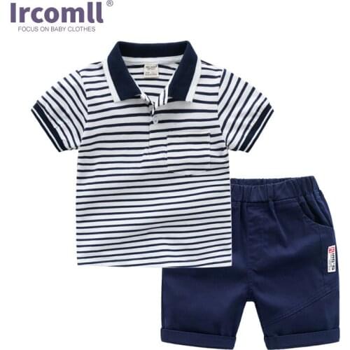 Irocmll 2021 Summer Childrens Clothing for Boys Striped Turn-down Collar Pullover Shirt + Short Pants 2pcs Boys Formal Clothe