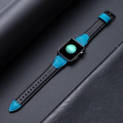 Italy Leather strap For Apple watch band 44mm 40mm 42mm 38mm 44 mm HQ Contrast Genuine leather bracelet iWatch serie 3 4 5 6 se
