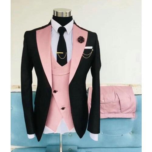 JELTONEWIN Black Pink Wedding Costume Homme Groom Bridegroom Wear Men Suits Tuxedos Blazer Slim Fit Terno Masculino 3 Pieces