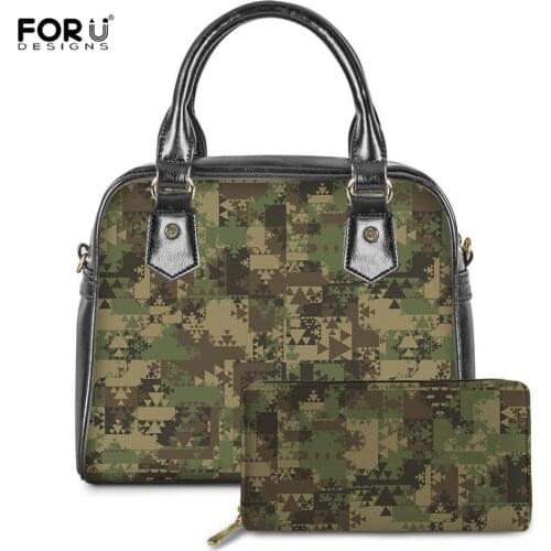 FORUDESIGNS Camouflage Aztec Green Army Fashion Design Womens Handbags Pu Leather Luxury 2pcs/Set Ladies Tote Shoulder Bag 2020