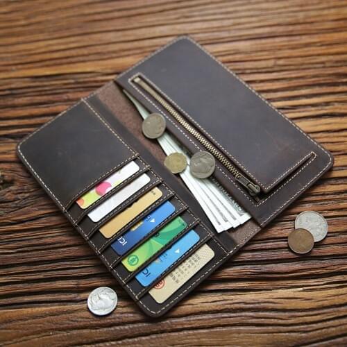 2020 Genuine Leather Wallet For Men Male Vintage Handmade Real Cowhide Mens Long Purse With Card Holder Zipper Coin Pocket Bag