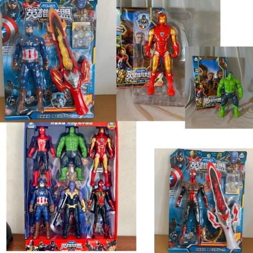 Marvel Avengers 4 Iron Man Spider Man Hulk Dolls Children Toys Glowing Sword Cartoon Action Figures Toy Model Collection Gift