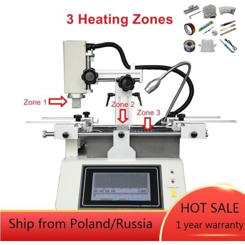 Hot air mobile soldering station chip repair machine LY 5200 touch screen 3 zones solder ball brush scraper glove wick tweezers