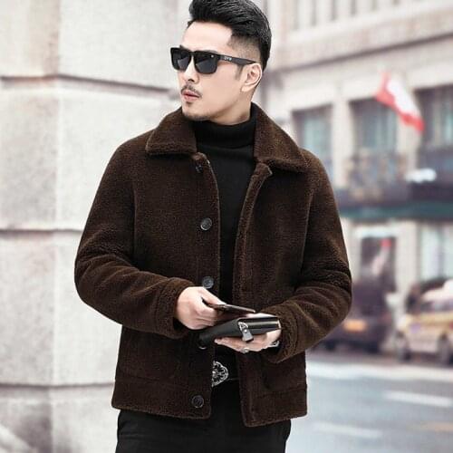 2021 Winter Genuine Full Pelt Sheep Shearling Coat Male Natural Wool Fur Jacket Real Sheepskin Fur Outwear Men Warm Coats B393