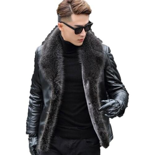 2021 winter lambskin jacket for men Genuine leather coats thick animal fur collar plus size male jaqueta leather jackets for men