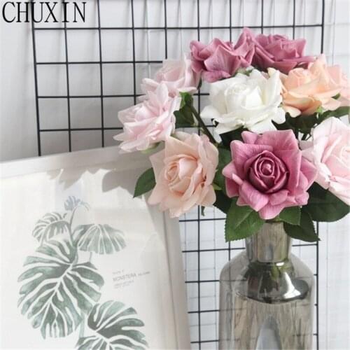 Real touch artificial flower quality single End Paris sun Rose silk fake flower home party decoration wedding road leading wall