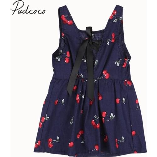 2018 Brand New Infant Kids Girls Dress Summer Child Clothes Baby Girl Cap Dress Tunic Blouse cherry Cutout Holiday Sundress 1-4T