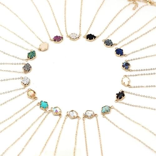 2019 New Fashion Five Sides Claw AB Glass Pentagon Geometric Resin Druzy Pendant Necklace for Women