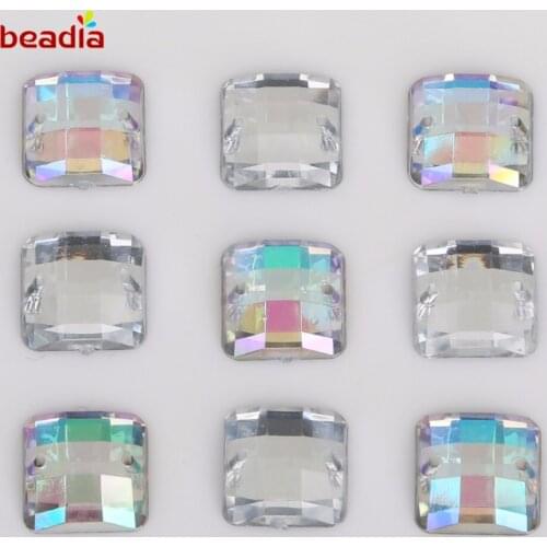New Arrival 8*8/10*10/12*12mm AB Square Lucency Crystal Stone 2 Holes Sew On Rhinestone Acrylic Jewelry For Decoration DIY Craft