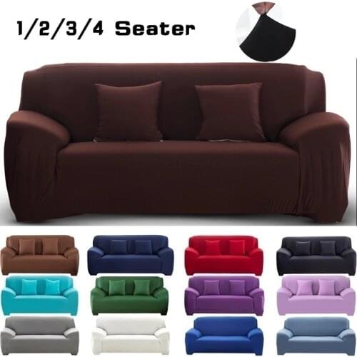 Solid Color Sofa Covers for Living Room Polyester Chaise Cover Elastic Corner Couch Cover Slipcover Chair Protector 1-4 Seater