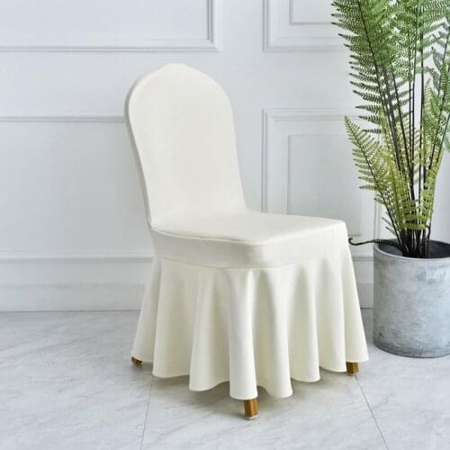 Solid Color With Skirt Dining Chair Cover Elastic Chair Slipcover Stretch Chair Cover For Wedding Party Seat Cover