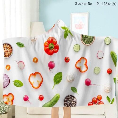 Vegetables 3D Print Wearable Hood Blanket for Girls Women Winter Warm Sherpa Fleece Blanket Picnic Travel Outdoor Blanket