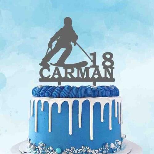 Personalized Skiing Cake Topper Custom Name Age Skiing Silhouettes Topper For Skiing Fans Winter Birthday Cake Decoration Topper