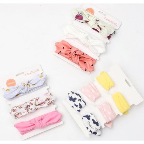 Baby Hair Band Girls Rabbit Ears Headband 3Pcs/Lot Elastic Cotton Printing Sweet Cute Lovely Children Hairbands Toddler