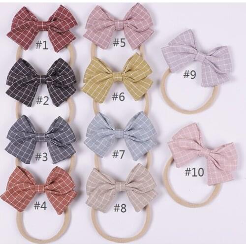 New Girls Baby Soft Traceless Bows Nylon Headbands Sweet Knot Plaid Elastic Nylon Hairbands Infants Hair Accessories
