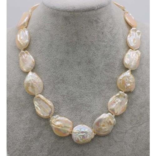 Freshwater pearl pink flat keshi pearl baroque 20-28mm necklace 18inch FPPJ wholesale beads nature